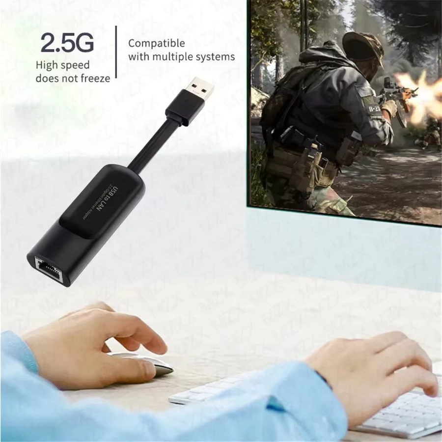 MZX USB 3.0 Ethernet-Adapter mit USB-A und USB-C auf RJ45, 2,5 Gbit/s LAN-Konverter, Schwarz - Bild 3