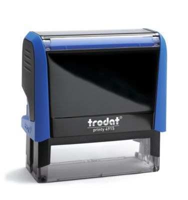 Adress-Stempel trodat Printy 4915 mit blauem Gehäuse und schwarzem Stempelabdruck (Self-Inking) - Bild 2