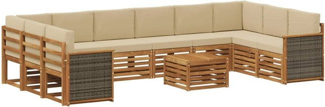 vidaXL Outdoor-Sofagarnitur in L-Form aus Akazienholz mit 8 Kissen in Natur-beige - Bild 1