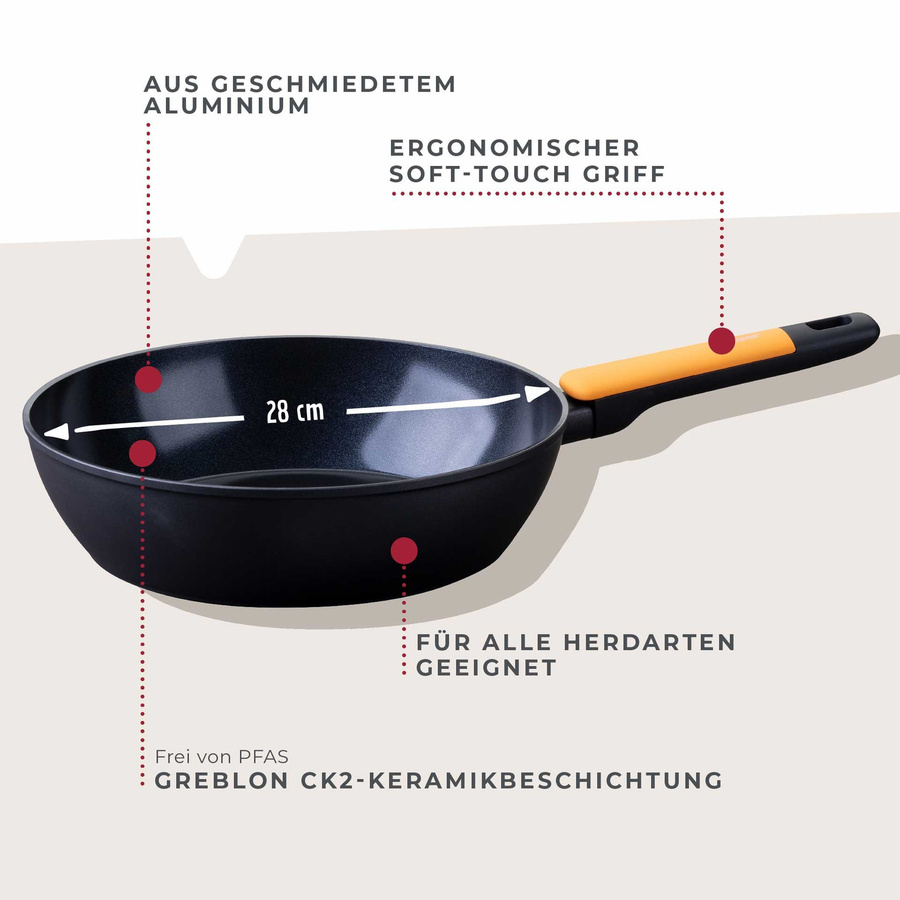 Fackelmann Soft Collection Hochrandpfanne aus Keramik und Aluminium in Schwarz-Gelb, Durchmesser: 28 cm - Bild 3