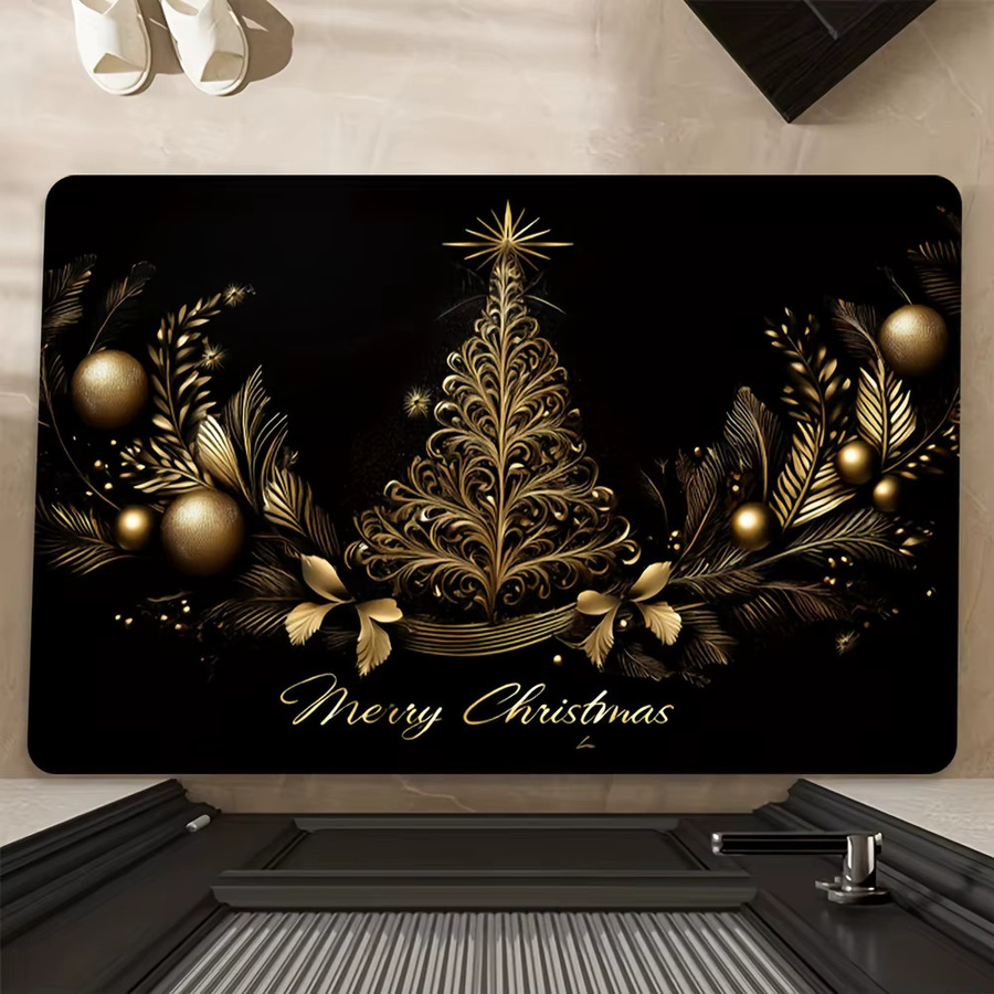 VIKAMA Weihnachtsteppich mit schwarzem Weihnachtsbaum als Fußmatte für Wohnzimmer und Badezimmer, Schwarz, 40 x 40 cm - Bild 5