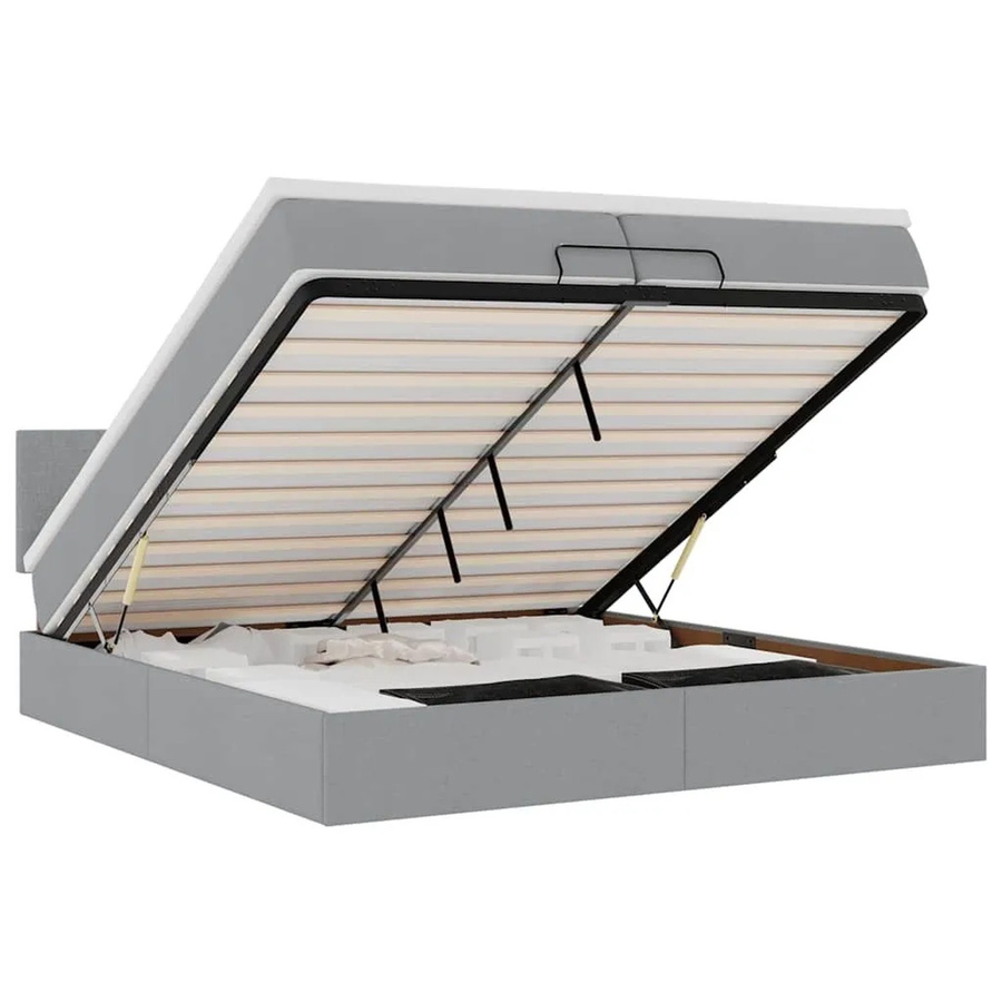 vidaXL Ottoman-Bett mit Matratzen und LED-Beleuchtung in Hellgrau, B/T/H: 200 x 200 x 88 cm - Bild 2
