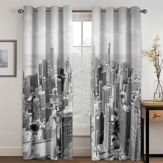 Yiran Furniture Fenster Vorhänge New York City Midtown Skyline Motiv in Grau, halbtransparent, Breite: 135 cm, Höhe: 245 cm - Bild 1