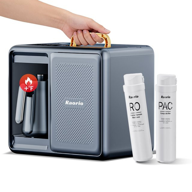 Raorio Tragbarer RO-Wasserreiniger in Rot mit 5-Stufen-Filtration und 9 Temperaturoptionen für Wohnmobile, Camping, Zuhause und Büro - Bild 1