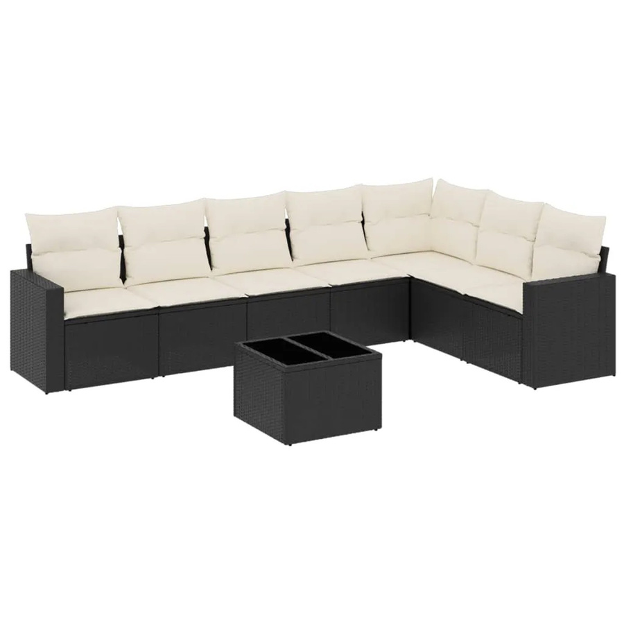 vidaXL 8-tlg Garten-Sofagarnitur in L-Form mit Kissen und Couchtisch, Schwarz/Weiß, Poly Rattan und Metallgestell - Bild 2
