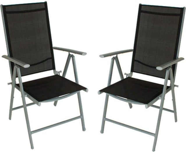 2er Set Hochlehner NOLA Gartenstühle aus Textilene in Schwarz und Grau, 7-fach verstellbar - Bild 1