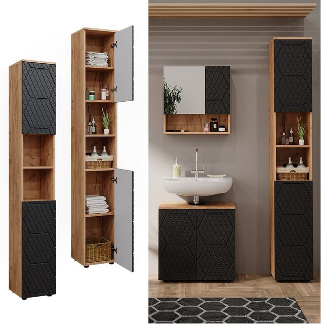 Vicco Hochschrank Irma Badezimmer Eiche Anthrazit B: 30 cm, H: 192 cm - Bild 1