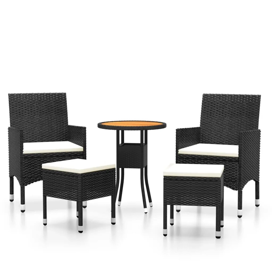 vidaXL 5-tlg Garten-Lounge-Set Modell 4 in Schwarz mit Polstern und Outdoor-Couchtisch aus Poly Rattan und pulverbeschichtetem Stahl - Bild 2