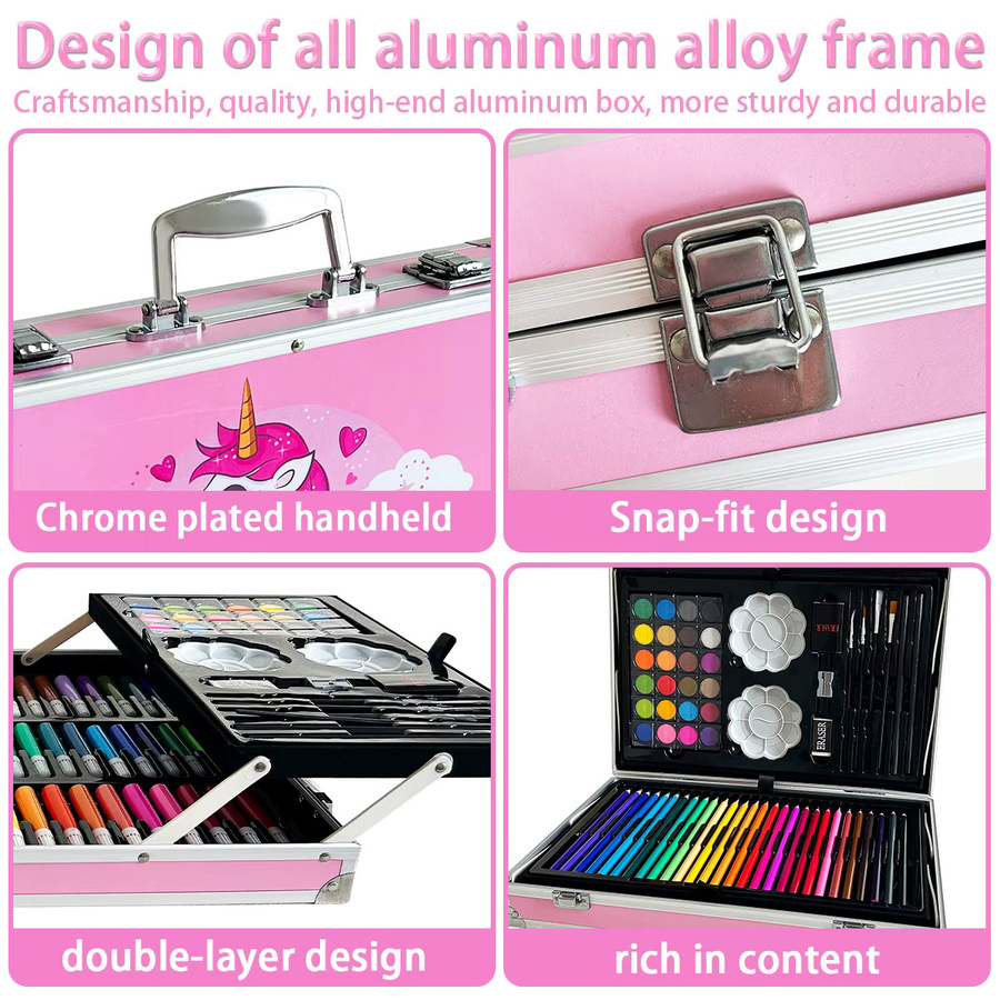 Aquarell-Stift-Set mit rosa Pferdemotiv in einer Aluminium-Box für Kinder - Bild 3