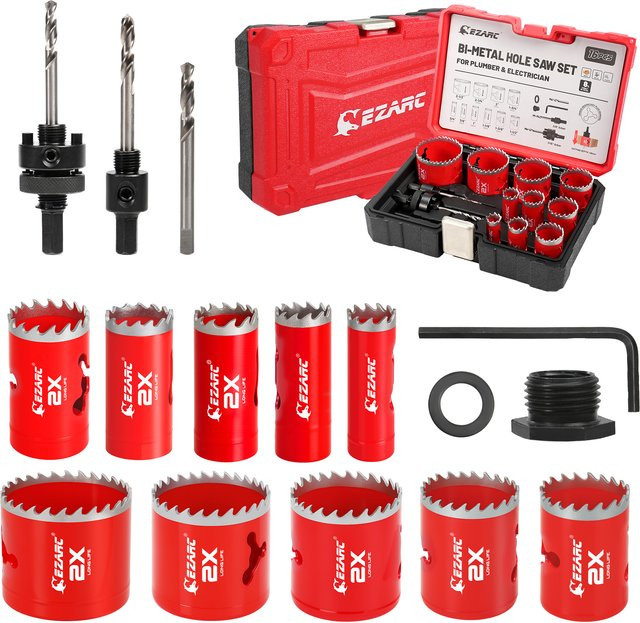 EZARC 16-teiliges Lochsägen-Set aus Bi-Metall für Holz, Metall, Sperrholz und PVC, inklusive Dorn, Bohrer, Montageplatte und Sechskantschlüssel, Durchmesser 19-64mm - Bild 1