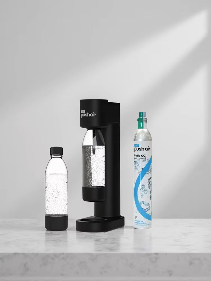 Dafi PushAir Wassersätzer in Schwarz und Weiß mit 1x 0,7 l Flasche und CO2-Patronenset - Bild 6