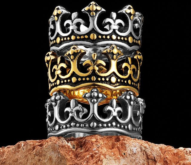 Metal Town Ring Krone, Edelstahl, Vintage, Unisex - Bild 1
