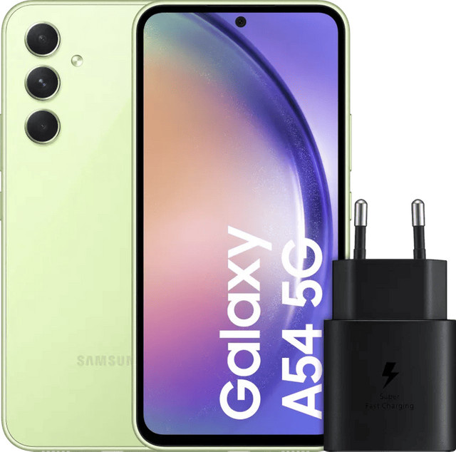 Samsung Galaxy A54 5G Smartphone 128GB Grün mit Samsung Schnellladegerät Schwarz - Bild 1