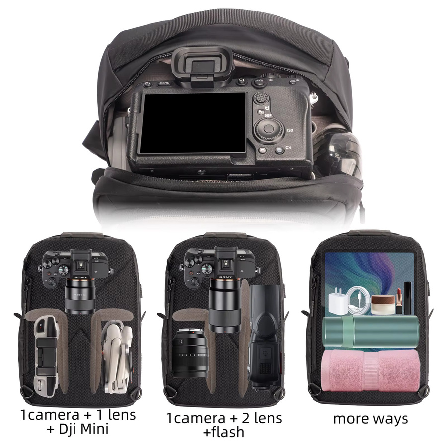 Besnfoto Kamera-Rucksack in Schwarz mit wasserdichter Hartschalenhülle für Sony A7 II/III/IV/R/V und Canon R100/R50 sowie DSLR und spiegellose Kameras - Bild 2