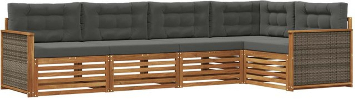 vidaXL Outdoor-Sofagarnitur aus Akazie mit Kissen, 5-teiliges Loungemöbel-Set in Natur und Anthrazit - Bild 1
