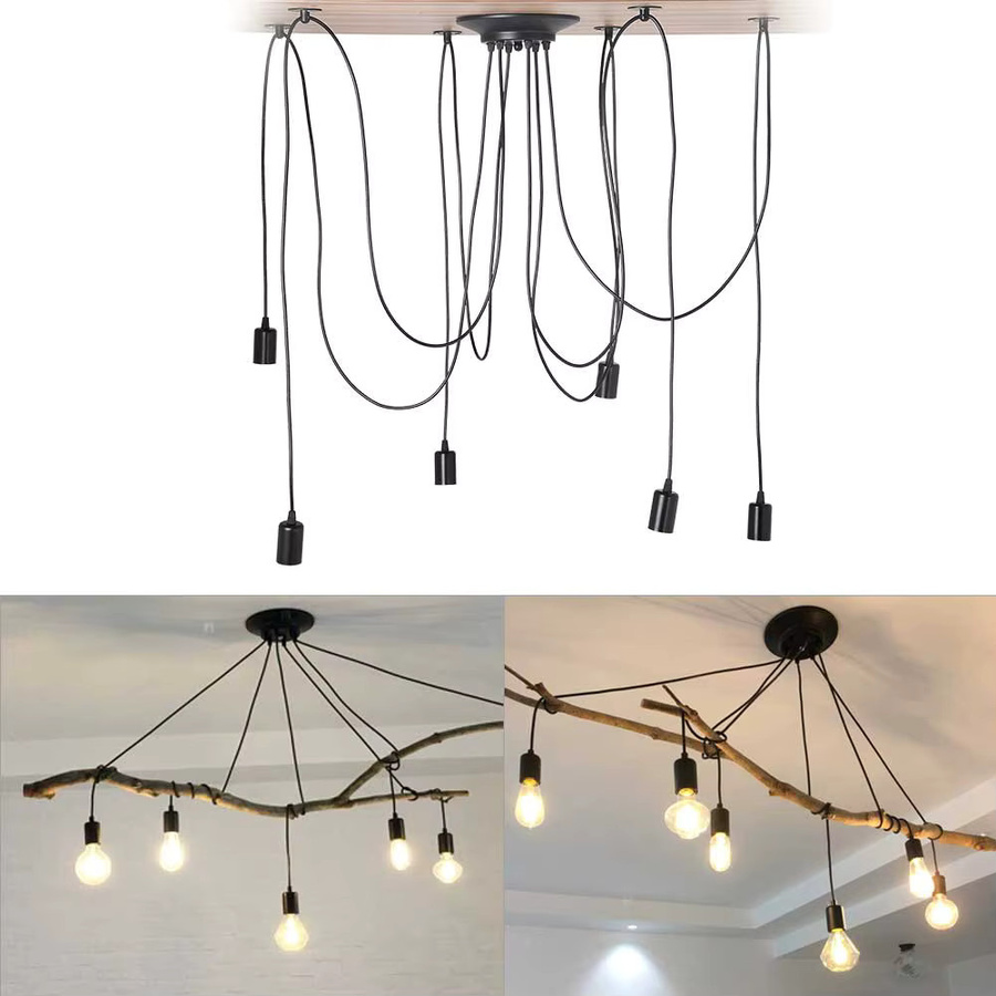 LIXADA 6-köpfige industrielle Vintage Pendelleuchtenhalterung in Schwarz für Deckenlampen - Bild 1