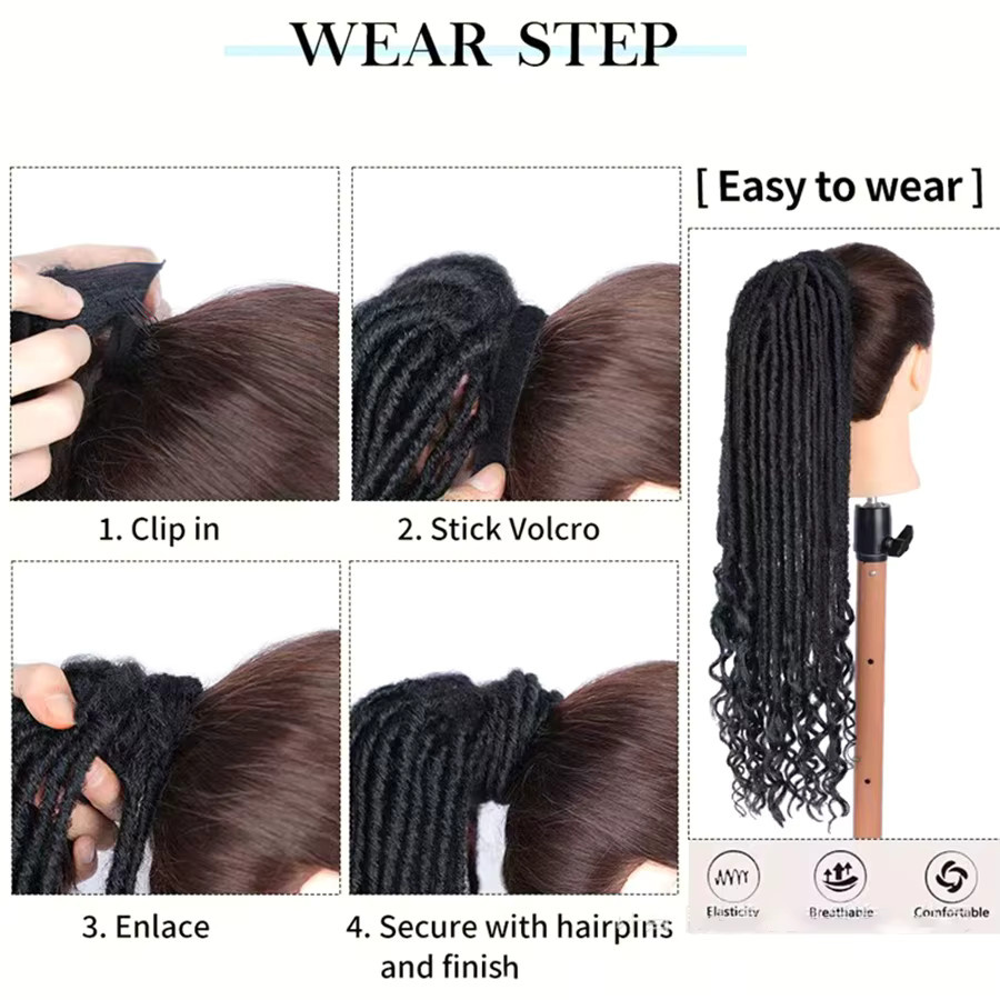 URmeili Clip-in Dreadlock-Ponytail-Extensions Faux Locs, Damen - Bild 6