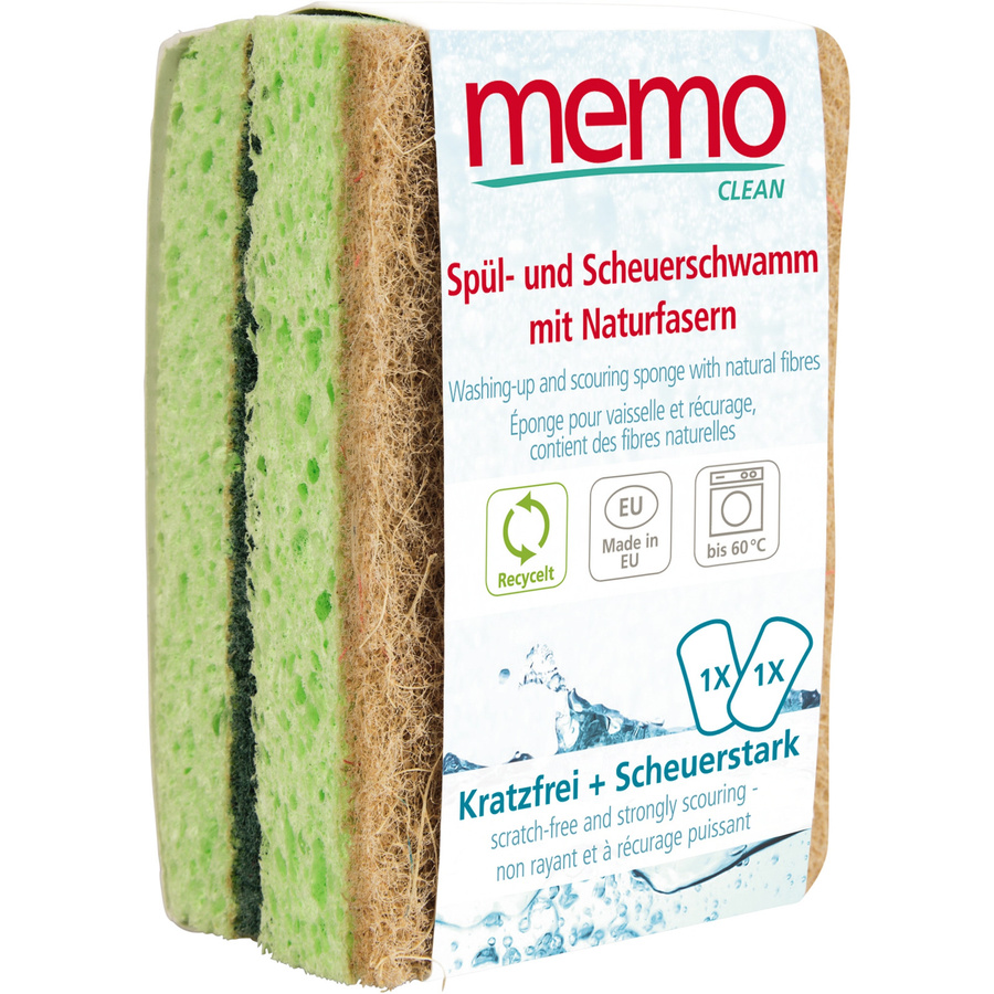 Memo Spül- und Scheuerschwamm mit Naturfasern, 2er Pack, grün/beige, B/T/H: 6,5 x 9,8 x 1,8 cm - Bild 2