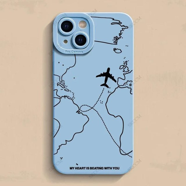 Yiran Handyhülle mit Flugzeugrouten-Design für iPhone 11 bis iPhone 16 Pro Max in Blau aus weichem Silikon - Bild 1
