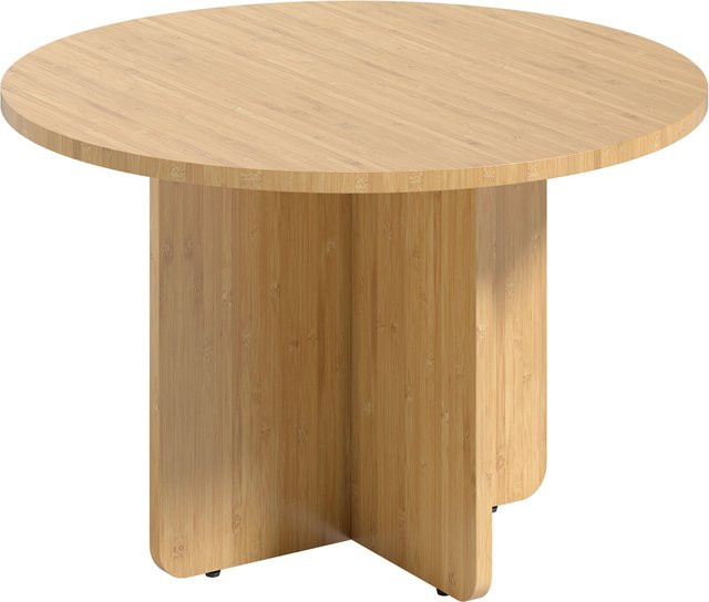 HOMCOM Couchtisch Rund aus Bambus in Natur, moderner Beistelltisch mit Kreuzfuß für Wohnzimmer und Schlafzimmer, Durchmesser: 66 cm - Bild 1