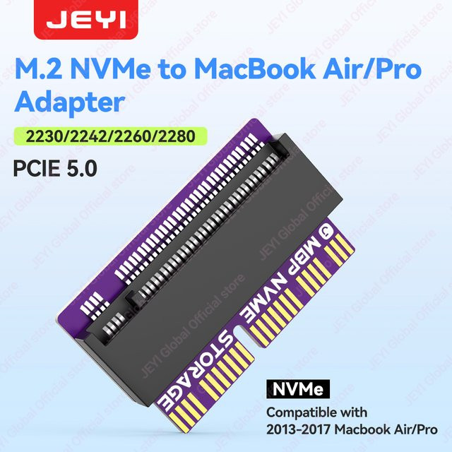 Jeyi M.2 NVMe SSD Konverter Adapter für MacBook Air Pro Retina Mid 2013-2017, Modelle A1465 A1466 A1398 A1502, Lila - Bild 1