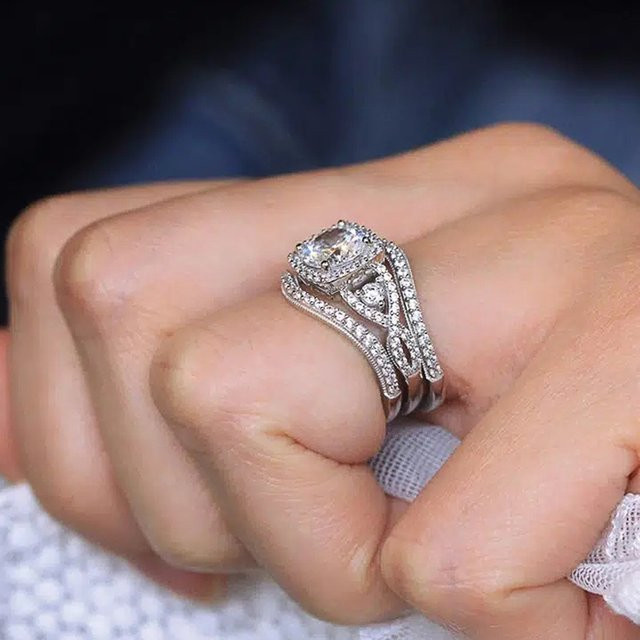 Huitan Ringe Set, Silber, Zirkonia, Damen - Bild 1