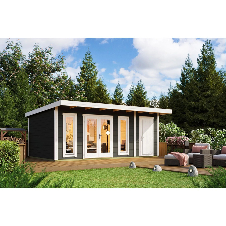 Lasita Gartenhaus Sicily mit Flachdach in Carbongrau lasiert, B/H/T: 595 x 228 x 440 cm - Bild 2
