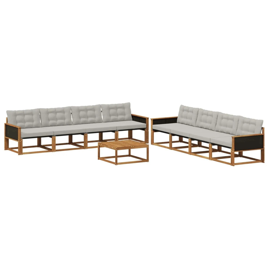 vidaXL Outdoor-Sofagarnitur aus Akazienholz mit Textilene und Kissen, Grau/Natur - Bild 2