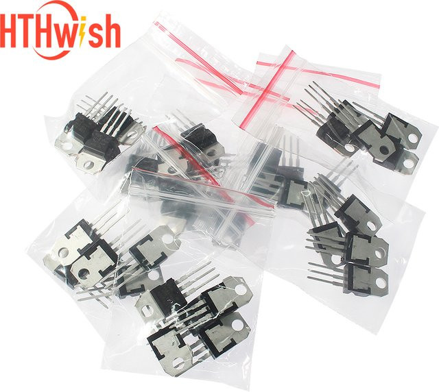 40-teiliges Spannungsregler-Sortiment Kit mit IC TO-220 Transistoren L7805 L7806 L7809 L7812 L7815 L7905 und LM317T in Schwarz - Bild 1