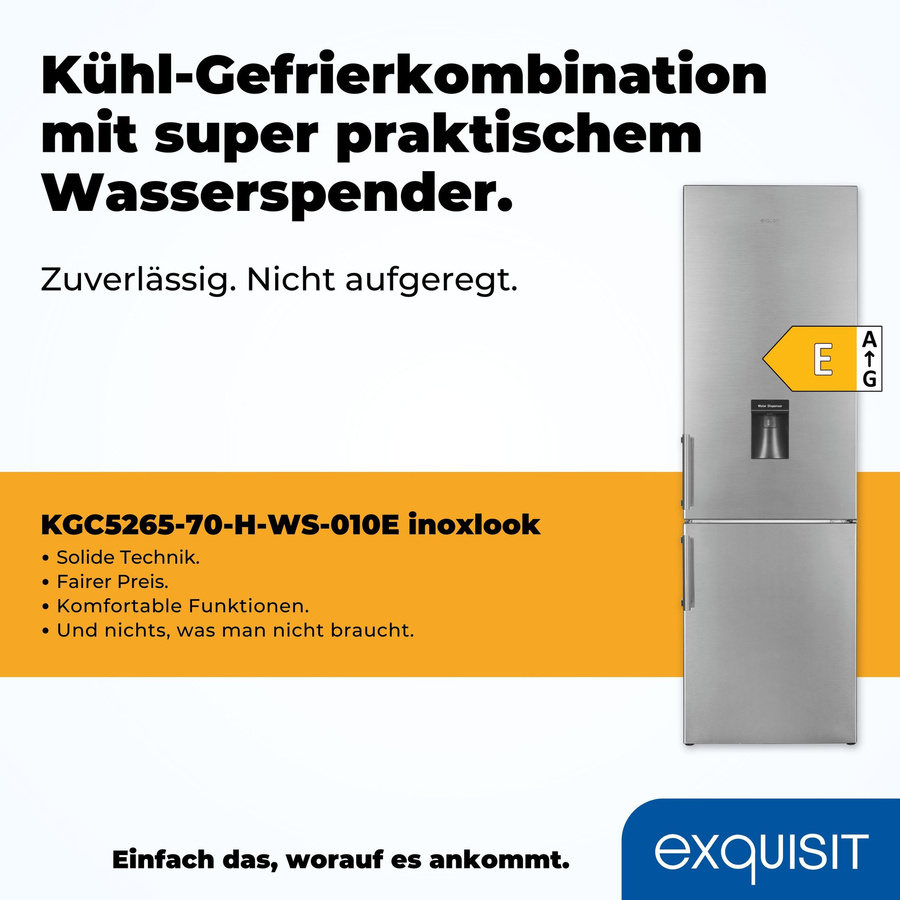 Exquisit Kühl-Gefrierkombination KGC5265-70-H-WS-010E in Silver, freistehend mit Inoxlook, reversible Tür und LED-Innenbeleuchtung, B/T/H: 55,0 x 55,8 x 197,0 cm - Bild 3