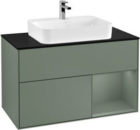 V&B Waschtischunterschrank Finion 100 Wandmontage mit LED-Beleuchtung, Platin Schwarz Matt Lackiert, Breite: 100 cm - Bild 1