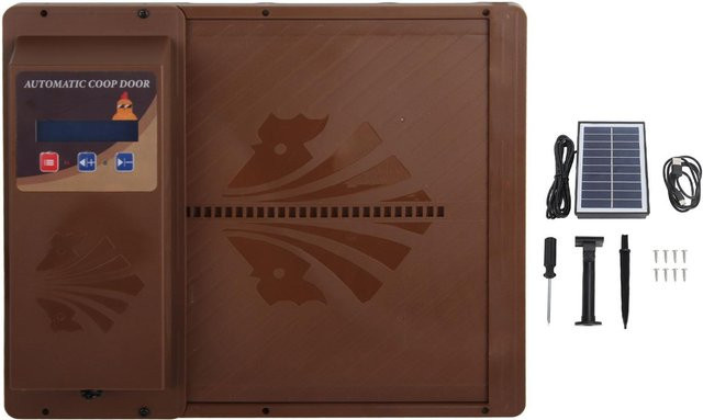 USB Solarbetriebener automatischer Hühnerstall-Türöffner mit Timer und programmierbarer LED-Anzeige in Braun - Bild 1