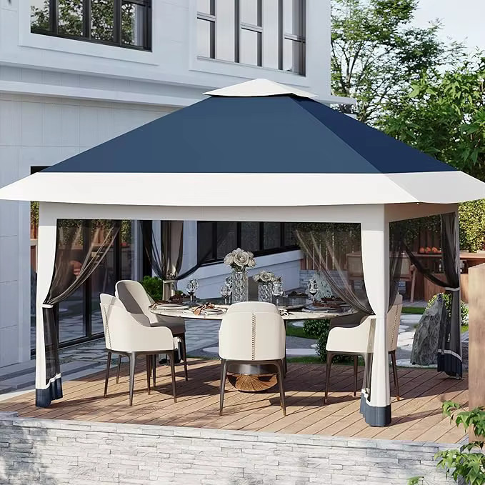 HiMISS Outdoor-Pavillon mit Doppeldach, Gartenpavillon mit Netz und Vorhängen für Terrasse und Garten, B/T/H: 366 x 366 x 198 cm - Bild 2