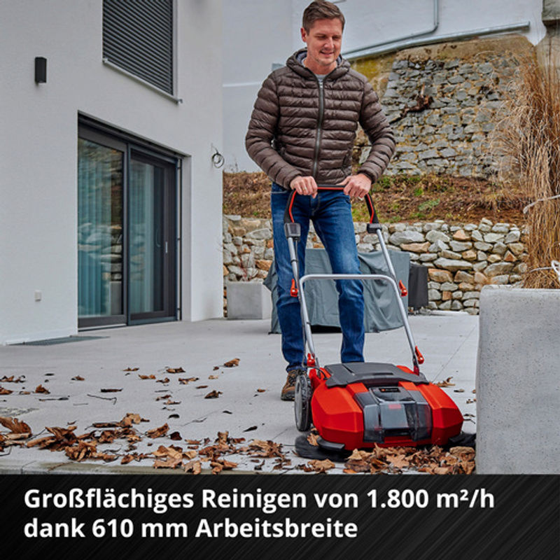 Einhell Power X-Change Akku-Kehrmaschine TE-SW 18/610 Li-Solo in Rot/Schwarz mit 61 cm Arbeitsbreite und 20 Liter Schmutzbehälter - Bild 3