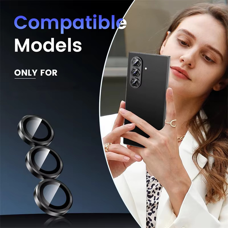 Metall-Kameraobjektivschutz mit gehärteter Glasfolie für Samsung Galaxy Z Fold 7 6 5 4 in Schwarz und Silber - Bild 1
