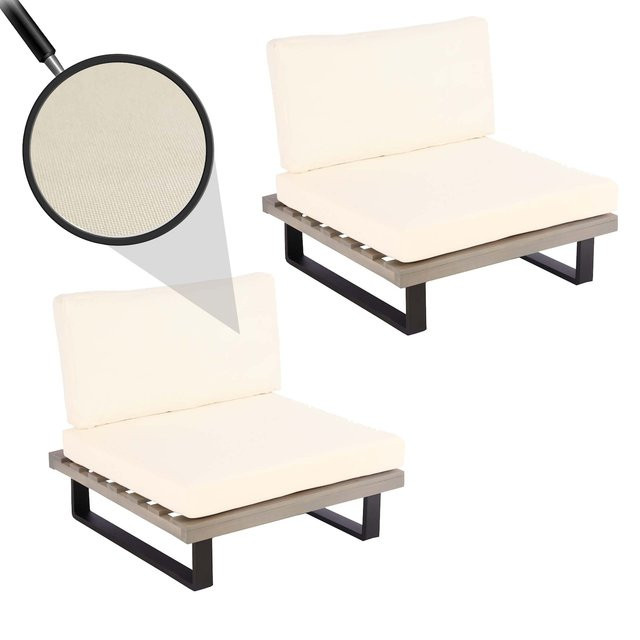 2er-Set MCW Lounge-Sessel H54 aus FSC-zertifiziertem Akazienholz und Aluminium mit cremeweißen Spun Poly Polstern in Grau - Bild 1