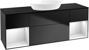 V&B Waschtischunterschrank Finion mit Wandbeleuchtung, Breite: 160 cm, Farbe: Weiß und Schwarz lackiert - Bild 1