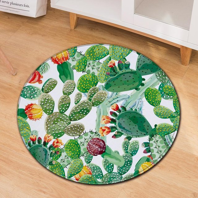 Runder Teppich mit Kaktusdruck von Wucifang Jewelry in Grün, weicher Memory Foam Spielteppich für Kinderzimmer und Schlafzimmer, Durchmesser: 60 cm - Bild 1
