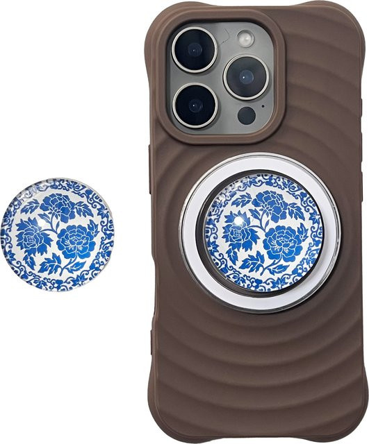 3D-Kristallkugel Handyhalterung mit Magnetständer und blauen Blumen für iPhone 17 Pro Max und 16 Pro Griptok in Blau - Bild 1