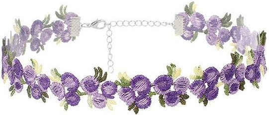 Spitzenhalskette Choker, Blumen Stickerei, Messing, Grau, Damen - Bild 1