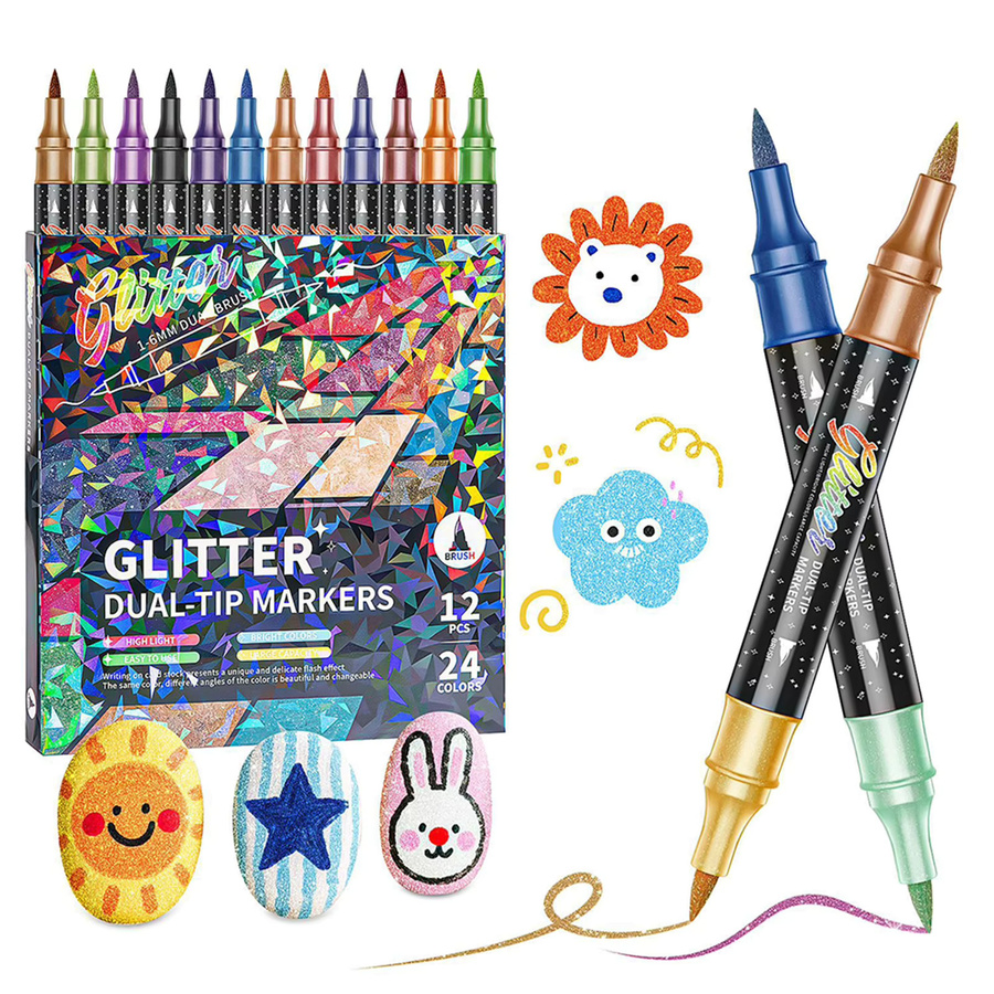 Zweifarbige Glitzereffekt-Pinselmarker mit zwei Spitzen für Doodle-Schreiben, Mehrfarbig - Bild 6