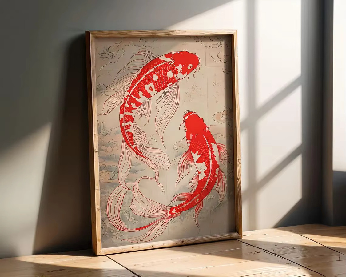 SHENCHEN Wandposter Roter Koi-Fisch im japanischen Ukiyo-e-Stil als orientalisches Wandbild aus Papier - Bild 2