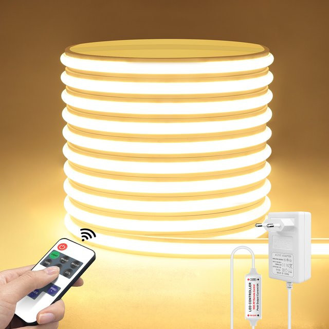 CHNAITEKE COB LED-Lichtleiste 24V in Warmweiß, dimmbar mit RF-Fernbedienung, selbstklebend, wasserdichtes Silikon-Neon-Band für Küche und Möbel - Bild 1