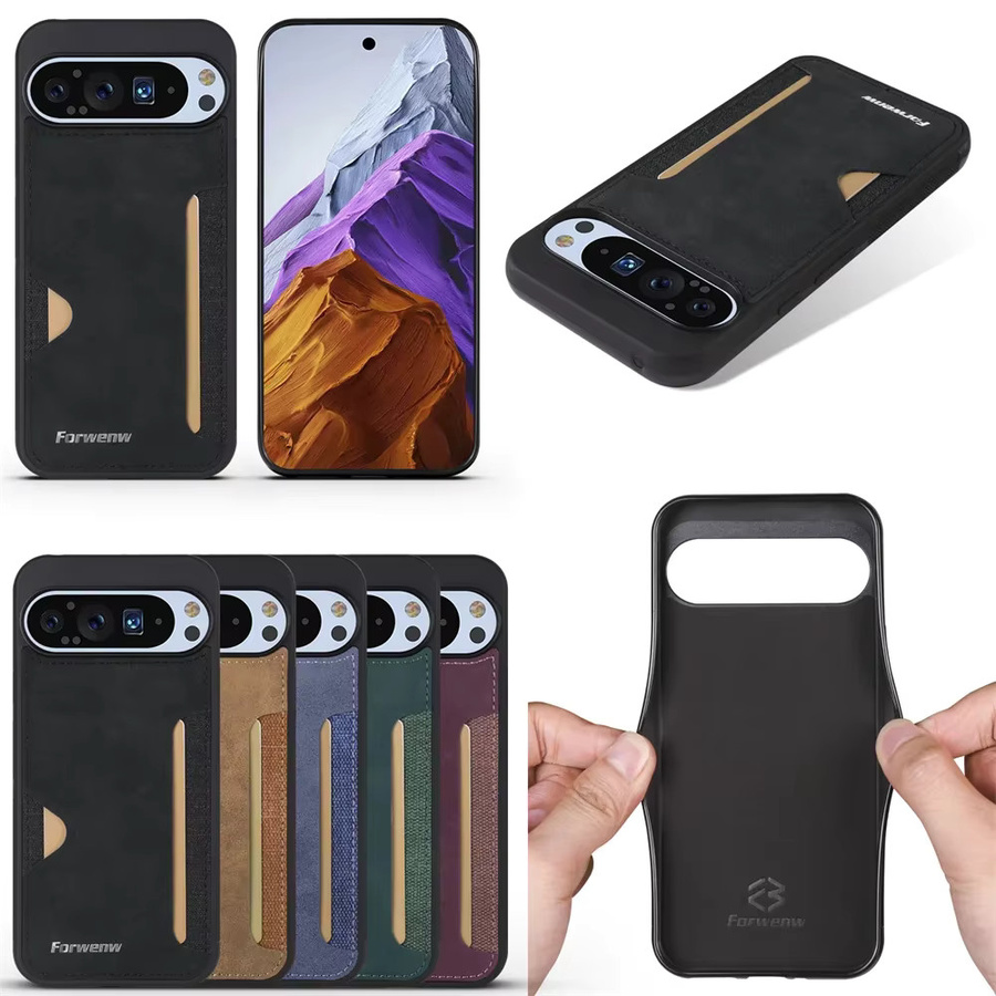 Retro Leder Handyhülle mit Kartenhalter und Brieftaschenfunktion für Google Pixel 10 Pro XL, Pixel 10 Pro, 9A und 9 Pro XL in Schwarz - Bild 5
