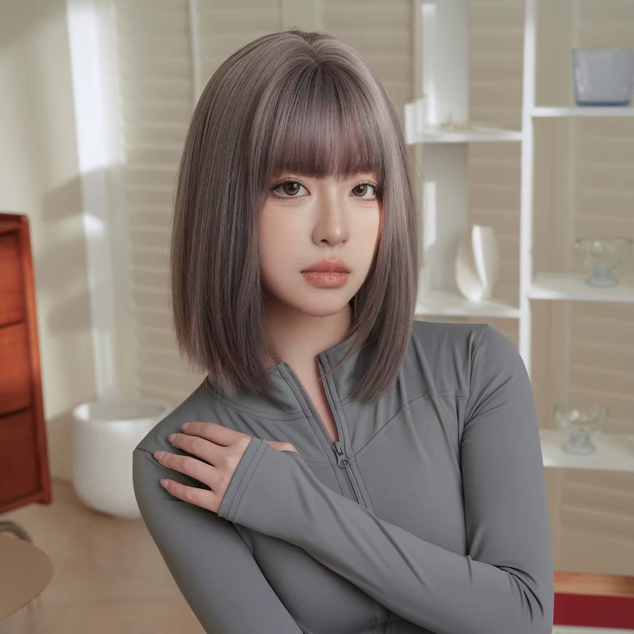 7JHH WIGS Perücke, Bob-Perücke mit Pony, lila-braun, synthetisch, Damen - Bild 2