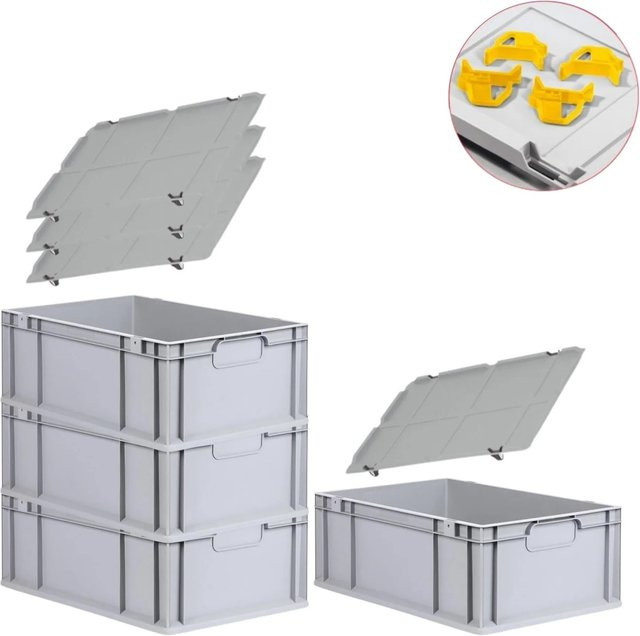 PROREGAL Spar Set 4x Eurobox Nextgen Economy mit Auflagedeckeln und Schiebeschnappverschlüssen, Gelb, H x B x T: 22 x 40 x 60 cm, 44 Liter - Bild 1