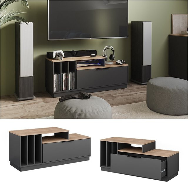 Vicco Lowboard Betti in Anthrazit Sonoma, Breite: 120 cm, Tiefe: 49,9 cm - Bild 1