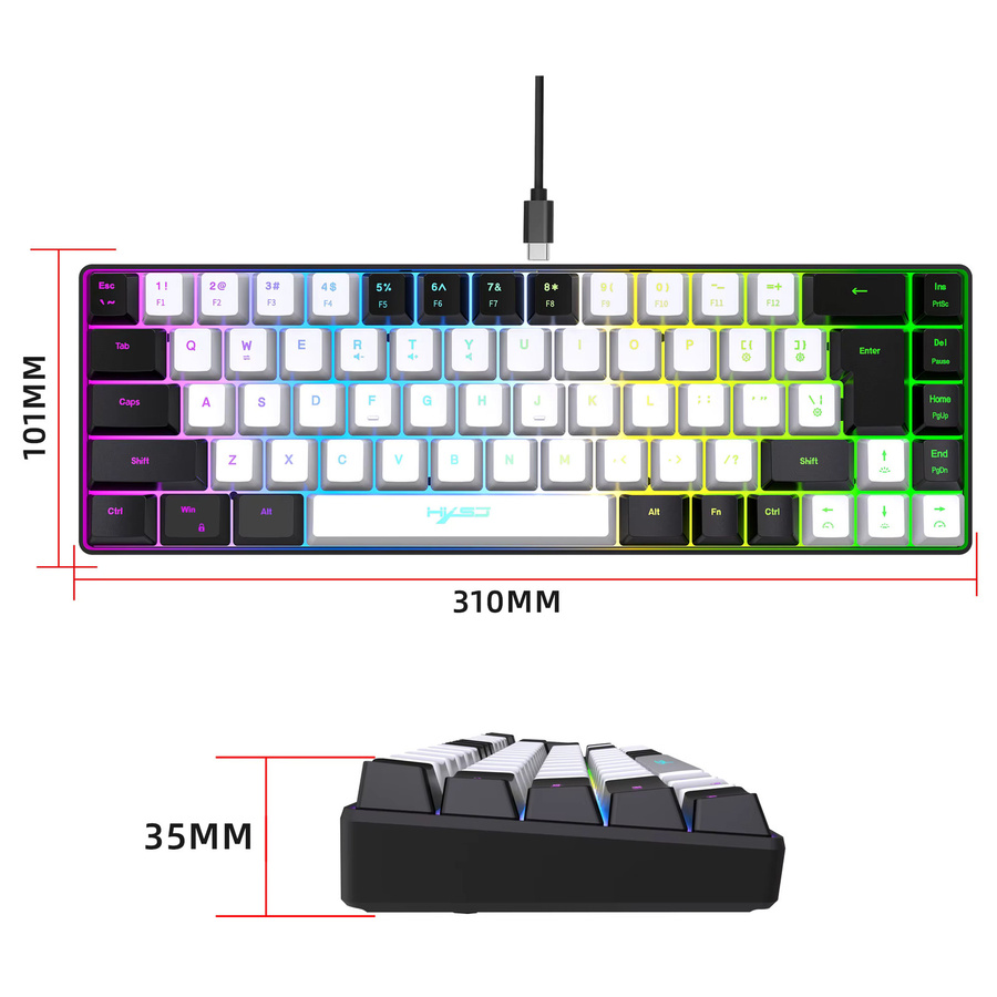 Whxmsh Gaming-Tastatur mit 68 Tasten, RGB-Hintergrundbeleuchtung, USB-Anschluss, Schwarz-Weiß-Tastenkappen für Windows-Laptops und Computer - Bild 6
