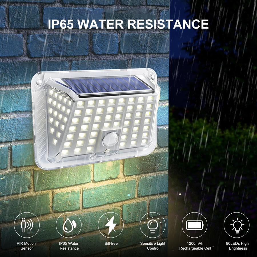 TOMTOP JMS Solarbetriebene LED Außenleuchte mit 90 LEDs, Weiß, mit Bewegungssensor und 3 Beleuchtungsmodi - Bild 7