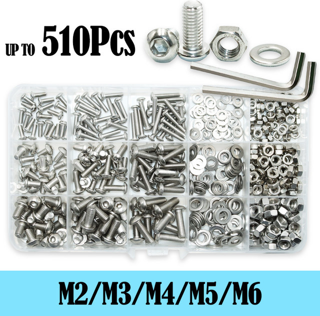 YMAX Schraubenset aus Edelstahl in Silber mit Innensechskant-Halbrundkopfschrauben, Muttern und Unterlegscheiben - Bild 1